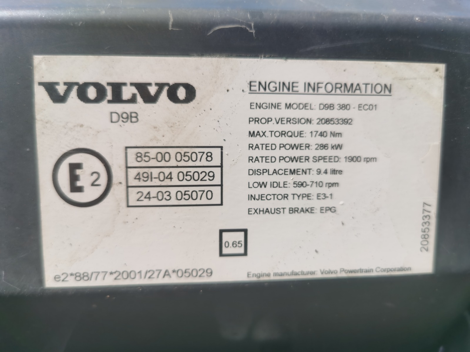 Двигатель(двс) Volvo Fm FM2 D9B380 2007